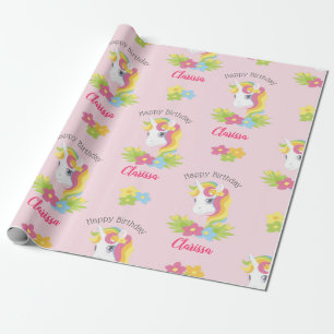 Pink Unicorn Wrapping Paper (Personalised) Girls