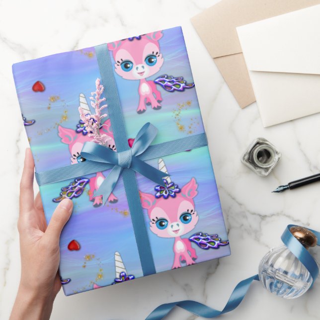 Pink Unicorns and Hearts Wrapping Paper (Gifting)