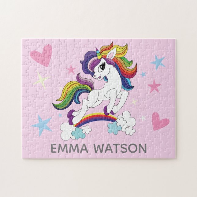 Pink Unicorns Rainbow and Stars Jigsaw Puzzle (Horizontal)
