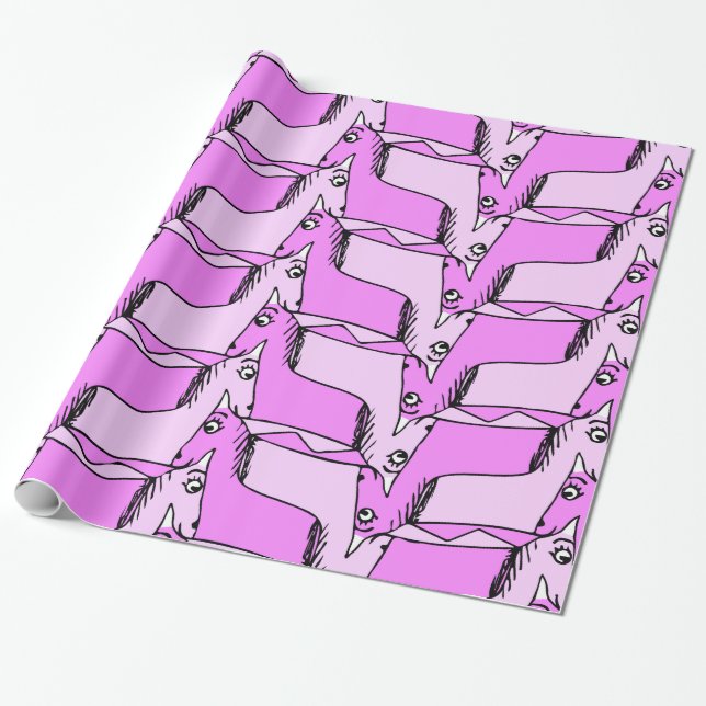 Pink Unicorns Wrapping Paper (Unrolled)