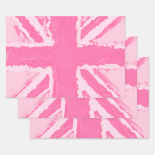 Pink Union Jack British Flag Art by Heva Weva Wrapping Paper Sheet