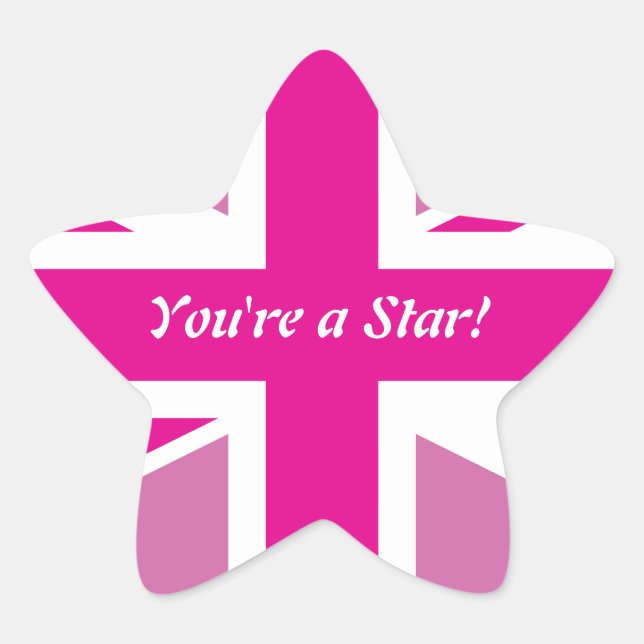 Pink Union Jack Customisable Star Ornament Star Sticker (Front)