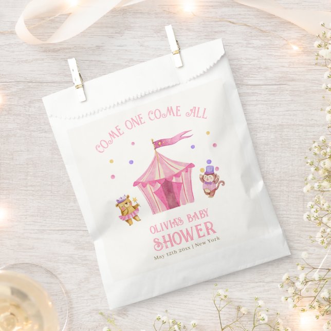 Pink Unique Circus Bear Monkey Baby Shower Favour Bag (Clipped)