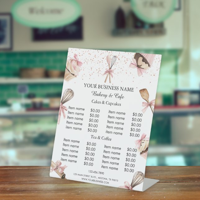 Pink Utensils & Cupcake Price List Pedestal Sign (Creator Uploaded)