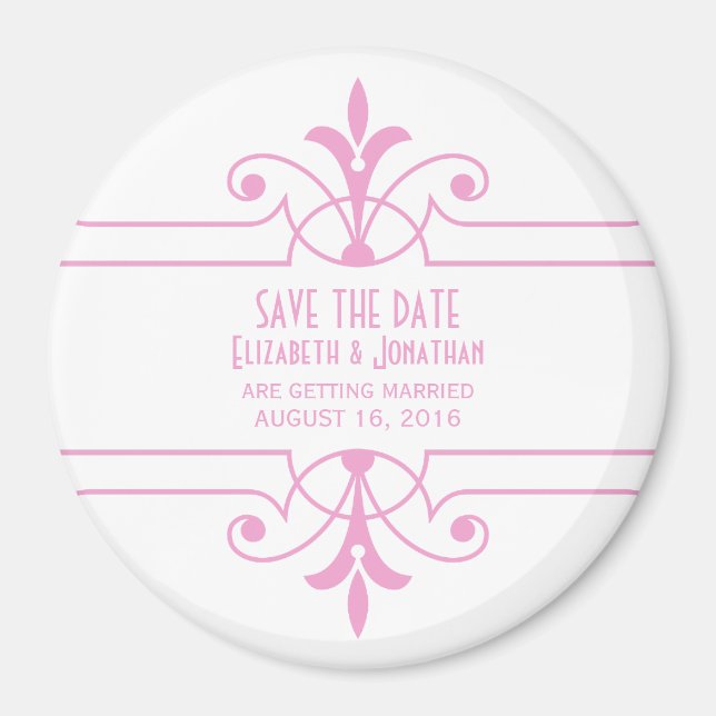 Pink v2 Fancy Ornamental Save the Date Magnet (Front)