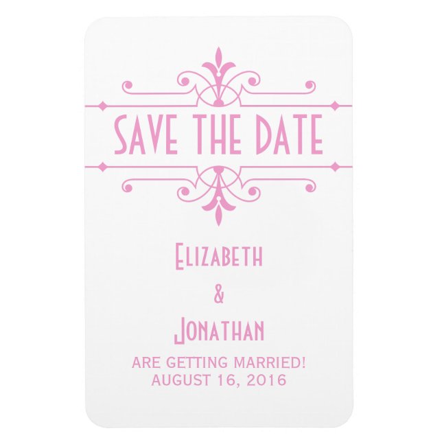 Pink v2 Fancy Ornamental Save the Date Magnet (Vertical)