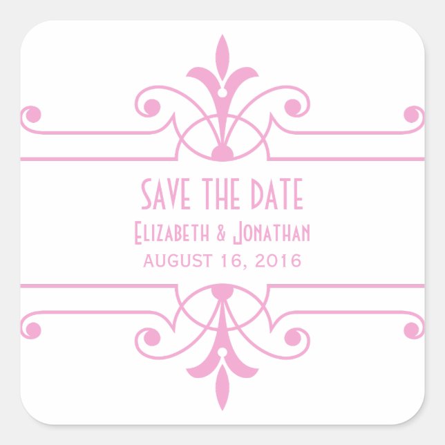 Pink v2 Fancy Ornamental Save the Date Stickers (Front)