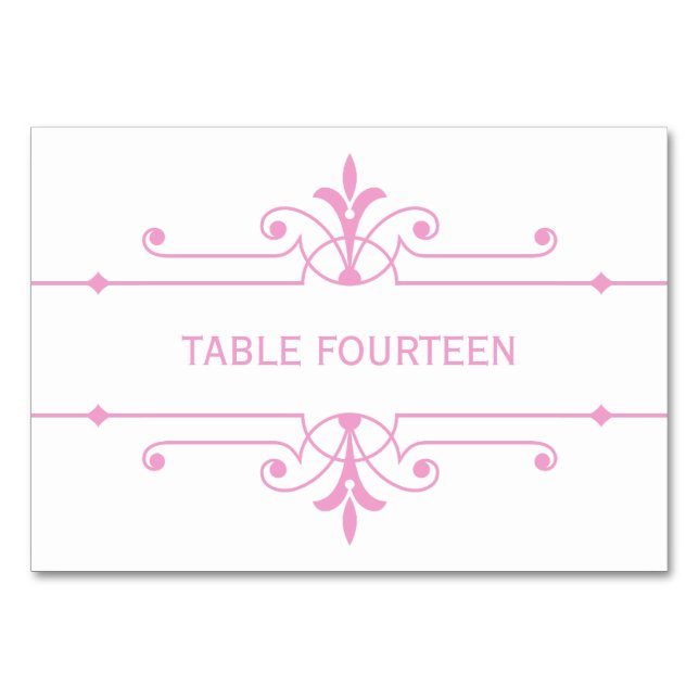 Pink v2 Fancy Ornamental Wedding Table Card (Front)