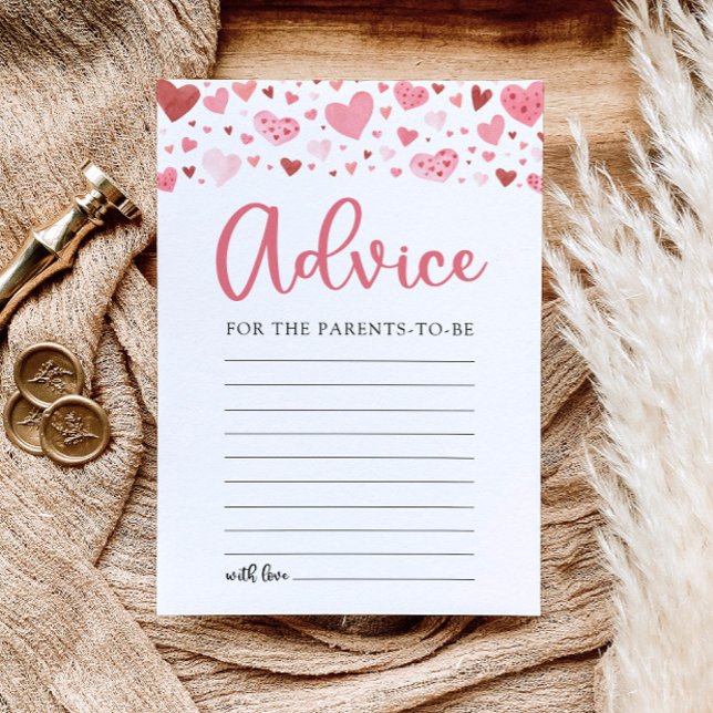 Pink Valentine Advice for the Parents Baby Shower Invitation (Watercolor Girl Pink Hearts Valentine A Little Sweetheart Advice for the Parents Baby Shower Game)