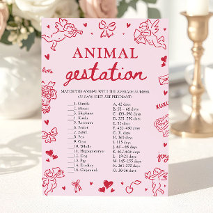 Pink Valentine Animal Gestation Baby Shower Game Invitation