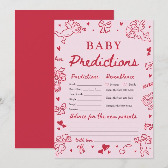 Pink Valentine Baby Prediction Baby Shower Game Invitation (Front/Back)