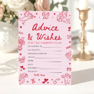 Pink Valentine Baby Shower Advice and Wishes Game Invitation