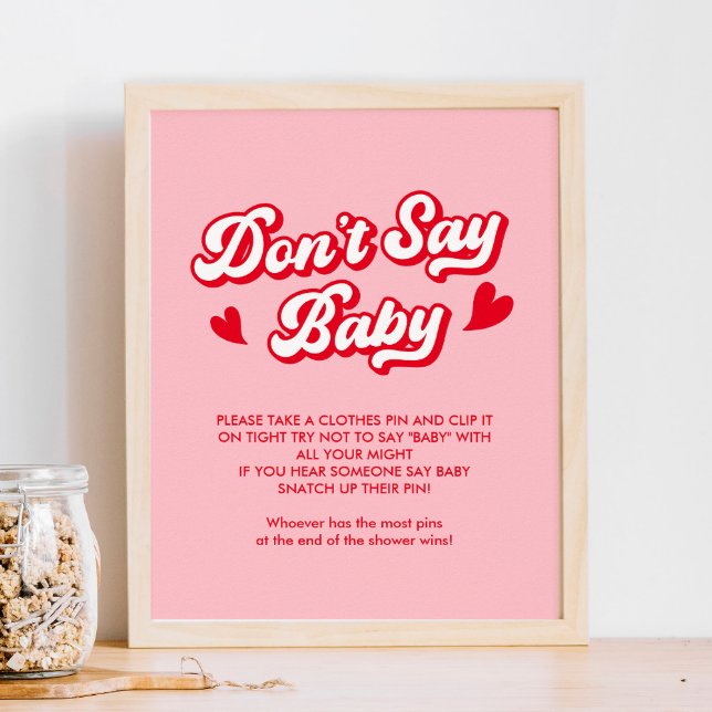 Pink Valentine Baby Shower Don't Say Baby Game Poster (Creator Uploaded)