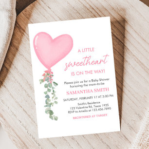 Pink Valentine Balloon Baby Shower Invitation