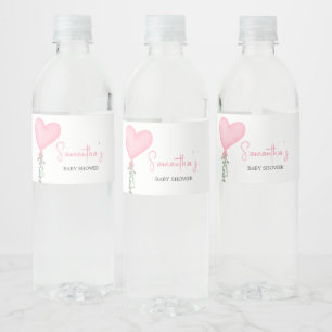 Pink Valentine Balloon Baby Shower Water Bottle Label