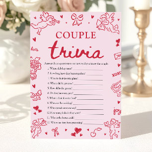 Pink Valentine Couple Trivia Bridal Shower Game  Invitation