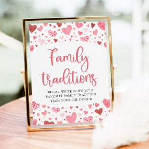 Pink Valentine Family Traditions Baby Shower Sign