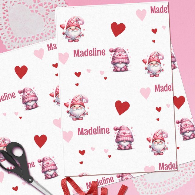 Pink Valentine Gnomes Personalised Tissue Paper (Creator Uploaded)