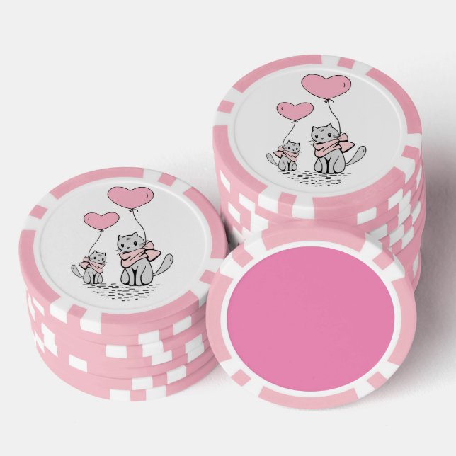 PINK VALENTINE HEART BALLOONS WITH GRAY KITTENS POKER CHIPS (Stack)