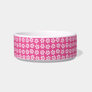 Pink Valentine Heart Paw Print Pattern Bowl