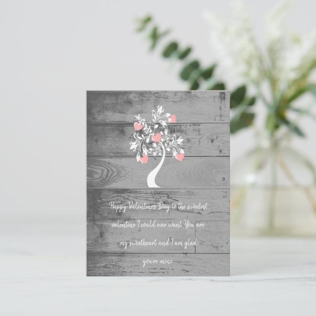 Pink Valentine Hearts Tree Flat Note Card (Standing Front)