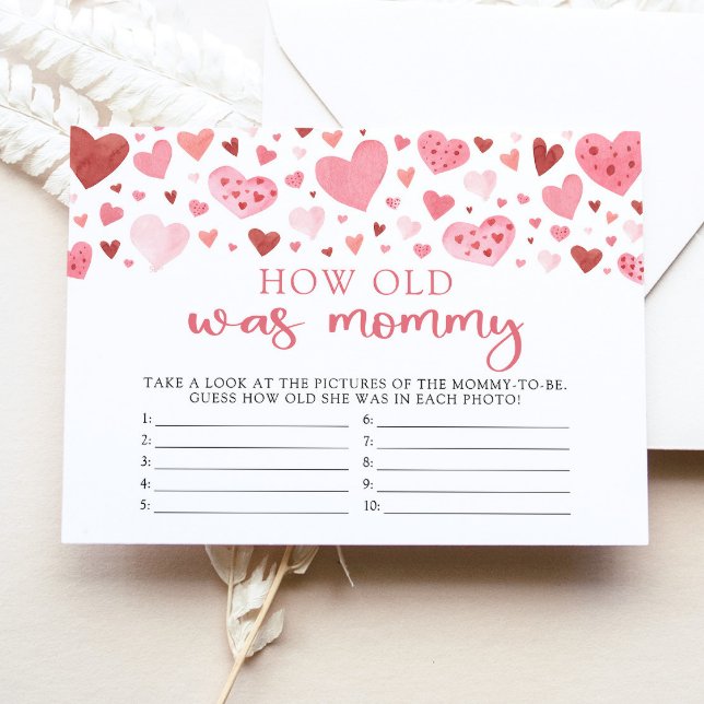 Pink Valentine How Old Was Mummy Baby Shower Game Invitation (Creator Uploaded)