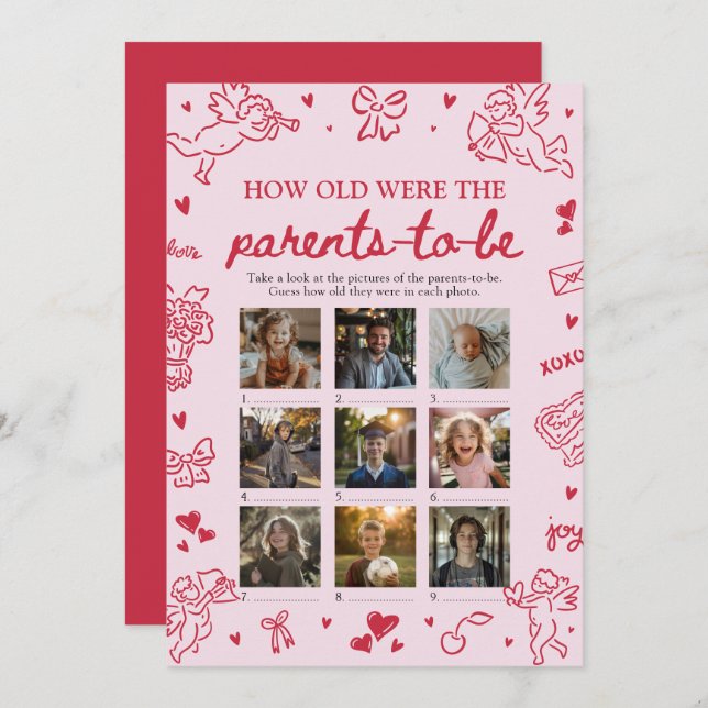 Pink Valentine How Old Were The Parents Game Invitation (Front/Back)