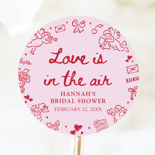 Pink Valentine Love is in the Air Bridal Shower Classic Round Sticker