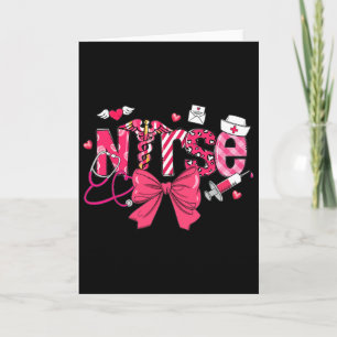 Pink Valentine Nurse Coquette Bow Cupids Favourite Card