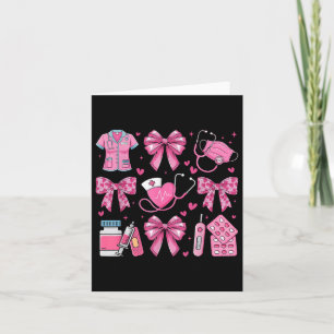 Pink Valentine Nurse Coquette Bow Heart Stethoscop Card