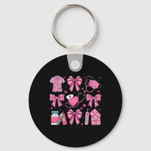 Pink Valentine Nurse Coquette Bow Heart Stethoscop Key Ring