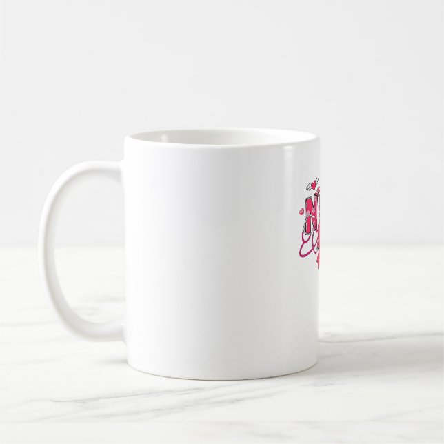 Pink Valentine Nurse, Valentine Coquette Bow Overs Coffee Mug (Left)