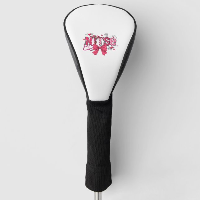Pink Valentine Nurse, Valentine Coquette Bow Overs Golf Head Cover (Front)