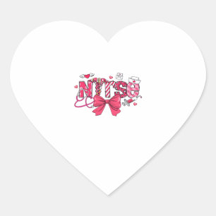 Pink Valentine Nurse, Valentine Coquette Bow Overs Heart Sticker