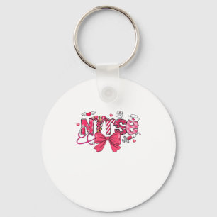 Pink Valentine Nurse, Valentine Coquette Bow Overs Key Ring