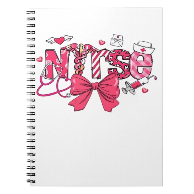 Pink Valentine Nurse, Valentine Coquette Bow Overs Notebook (Front)