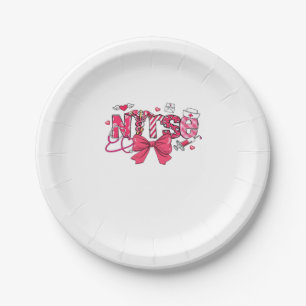 Pink Valentine Nurse, Valentine Coquette Bow Overs Paper Plate