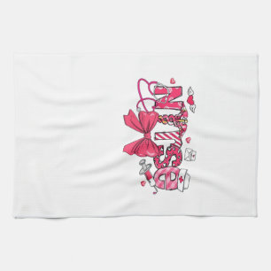 Pink Valentine Nurse, Valentine Coquette Bow Overs Tea Towel