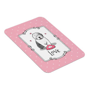 Pink Valentine Old English Sheepdog Dog Gray 1 Fun Magnet