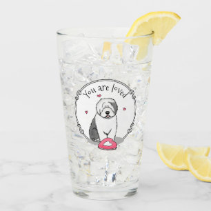 Pink Valentine Old English Sheepdog Dog Grey 1 Fun Glass