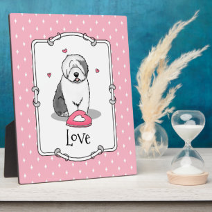 Pink Valentine Old English Sheepdog Dog Grey 1 Fun Plaque
