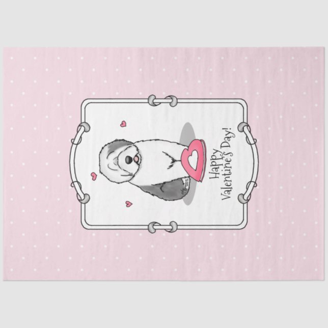 Pink Valentine Old English Sheepdog Dog Grey 1 Fun Tissue Paper (Front)
