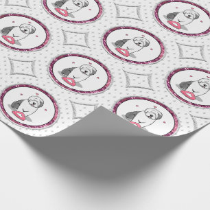 Pink Valentine Old English Sheepdog Dog Grey 1 Fun Wrapping Paper