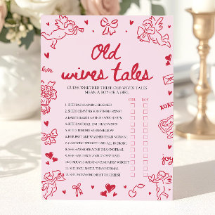 Pink Valentine Old Wives Tales Baby Shower Game Invitation