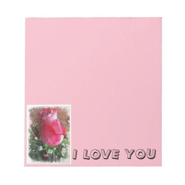 Pink Valentine Rose Notepad (Front)