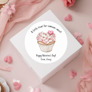 Pink Valentine’s Day Cupcake Treat Favor  Classic Round Sticker