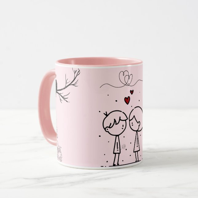 Pink Valentine’s Day Monogram Coffee Mug (Front Left)