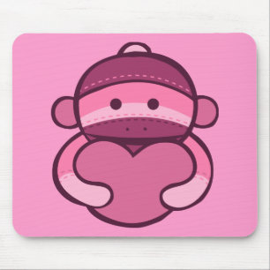 Pink Valentine Sock Monkey Merchandise Mouse Pad