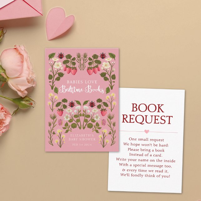 Pink Valentine's Day Books for Baby Shower Request Enclosure Card (Creator Uploaded)
