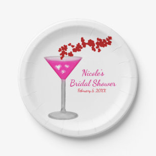 Pink Valentine's Day Cocktail Custom Party Paper Plate